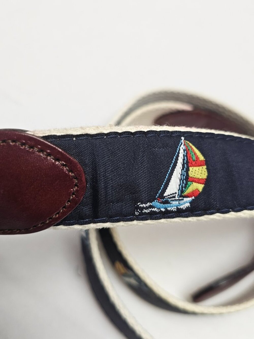 Hand Made in Essex Ct USA SailBoat Nautical Navy Blue Leather Men Brass Belt 40 - Picture 4 of 16